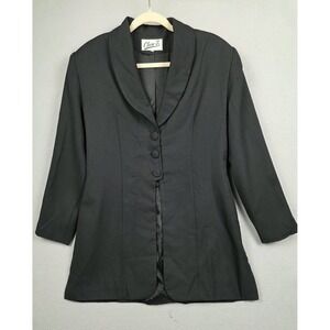 Chou-Z‎ Womens Blazer Black Size M Shawl Collar Peplum Vintage 90s Lined